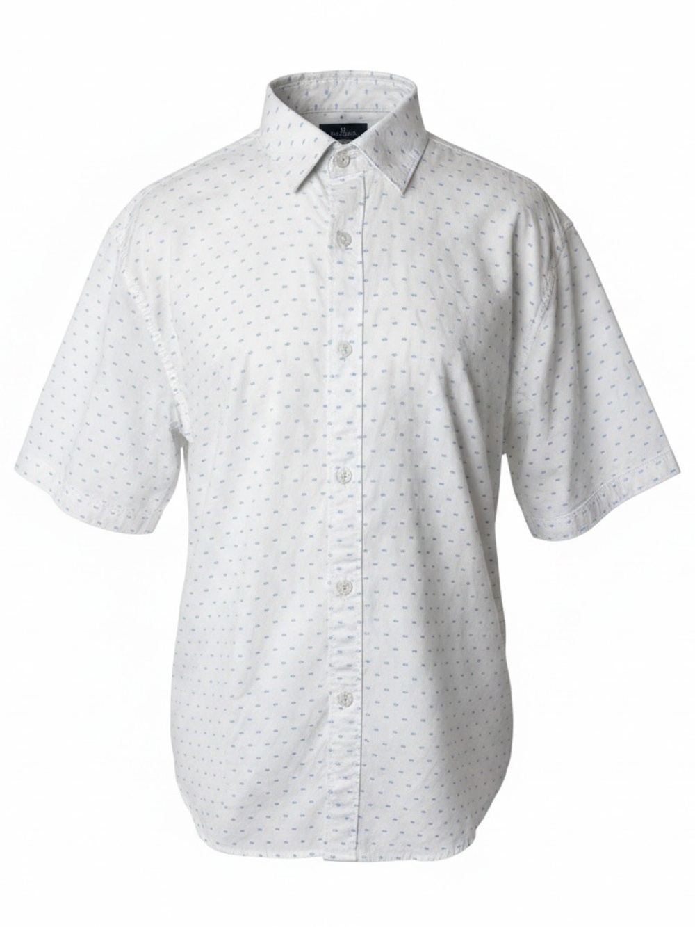 Michael Brandon Men's Short-Sleeve Button-Up Shirt in White Blue Micro Print L